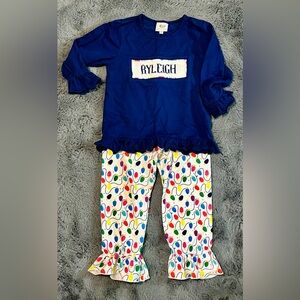 RYLEIGH Monogrammed Sweet Pea Smocks Christmas Outfit Size 5